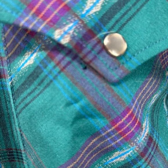 Vtg Teal Blue Purple Pendleton High Grade Western Wear Wool Shirt Pearl Snaps XL - Picture 7 of 9
